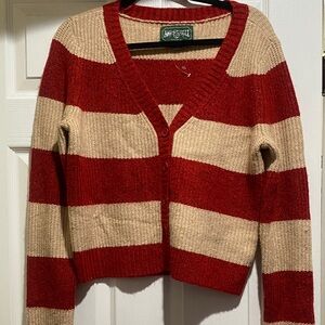 American Eagle Outfitters Red and Cream Striped Cardigan